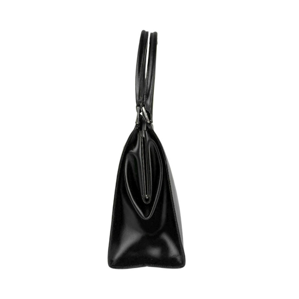 Prada subtle leather black logo embossed black handbag Black